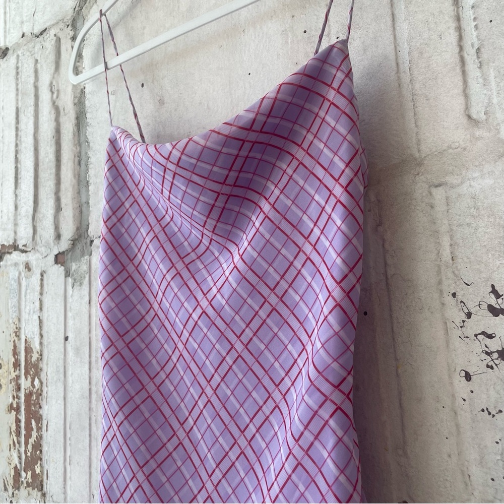 Finders Keepers Purple Red Plaid Open Back Maxi Dress XS Bias Cut Backless